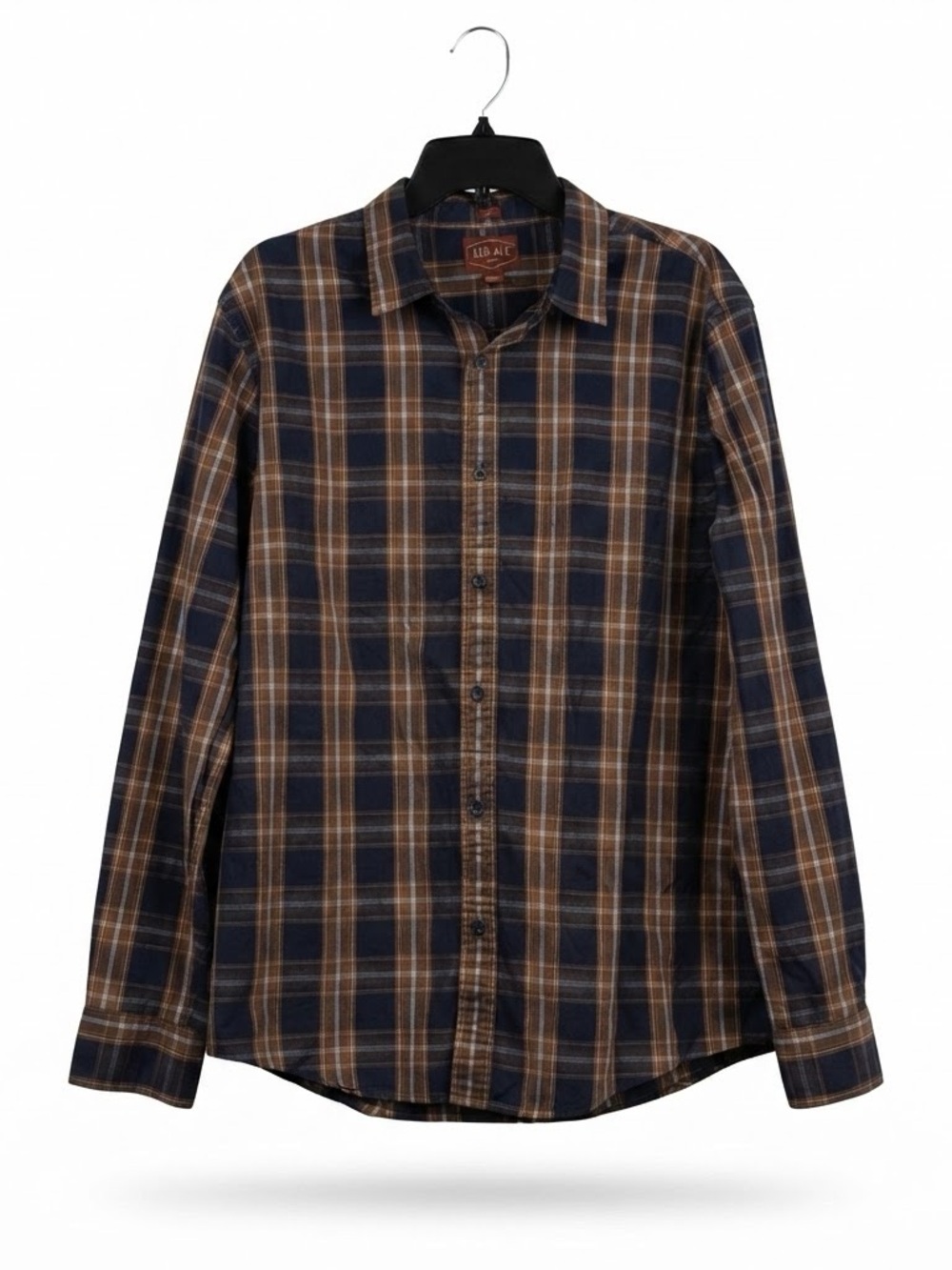 Red Ale by Alesbury Navy and Brown Plaid Button-Down Shirt Long Sleeves